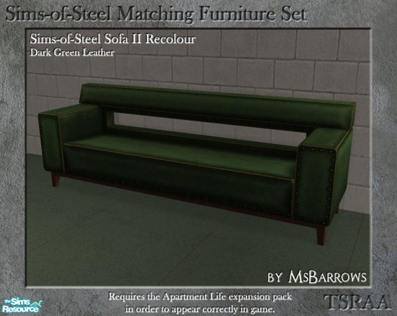 Sims 2 — Sims-of-Steel Set - Sofa Leather - Green by MsBarrows — A recolour of the leather of the Sims-of-Steel Sofa II
