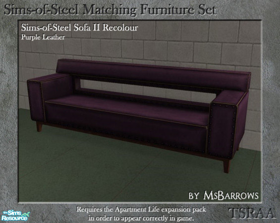 Sims 2 — Sims-of-Steel Set - Sofa Leather - Purple by MsBarrows — A recolour of the leather of the Sims-of-Steel Sofa II