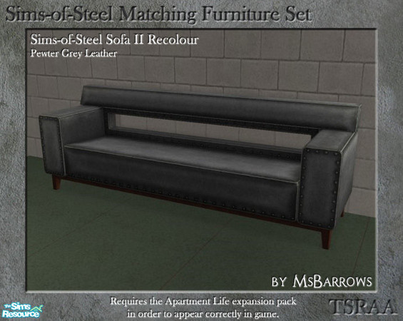 Sims 2 — Sims-of-Steel Set - Sofa Leather - Pewter Grey by MsBarrows — A recolour of the leather of the Sims-of-Steel