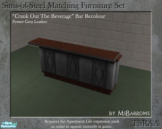 Sims 2 — Sims-of-Steel Set - Bar Leather - Pewter Grey by MsBarrows — A recolour of the leather of the Crank Out The