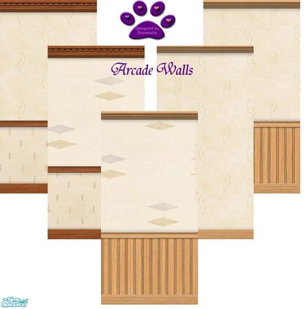 Sims 2 — Arcade by Snowbelle — A set of beige walls featuring different patterns. Will be available in other colours