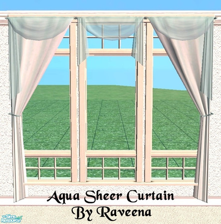 Sims 2 — Aqua Sheer Curtain by Raveena — You will need all 3 of BitzyBus's curtain meshes. The middle and right mesh pick