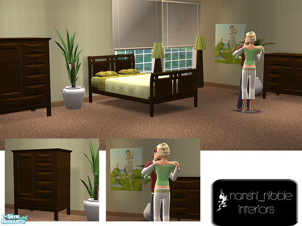 Sims 2 — Waverly Dark Wood Recolour Set by Nanshi — Recolour of Waverly's Barcelona set and my lamp and painting set. You