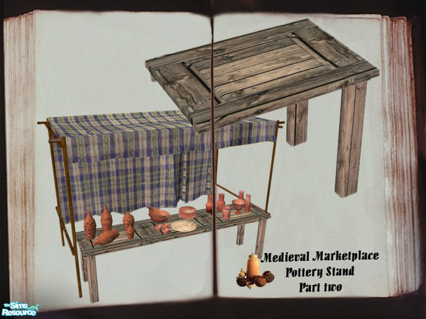 Sims 2 — Pottery Stand - Table Left Part by cemre — Medieval Marketplace -Pottery Stand includes tent, 3 table parts,