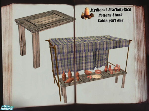 Sims 2 — Pottery Stand - Table Right Part by cemre — Medieval Marketplace -Pottery Stand includes tent, 3 table parts,