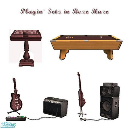Sims 2 — Playin' Setz in Roze Haze by iwubu — Bass, Guitar, Pool Table Felt and Chess board ... all colored to match the
