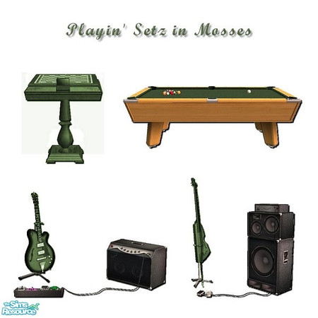 Sims 2 — Playin' Setz in Mosses by iwubu — Bass, Guitar, Pool Table Felt and Chess board ... all colored to match the