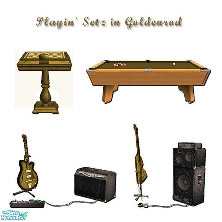 Sims 2 — Playin' Setz in Goldenrod by iwubu — Bass, Guitar, Pool Table Felt and Chess board ... all colored to match the