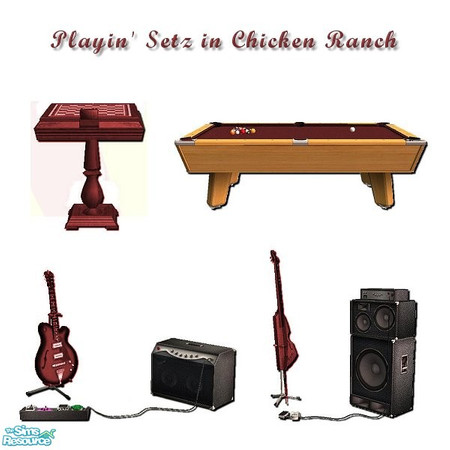 Sims 2 — Playin' Setz Chicken Ranch by iwubu — Bass, Guitar, Pool Table Felt and Chess board ... all colored to match the