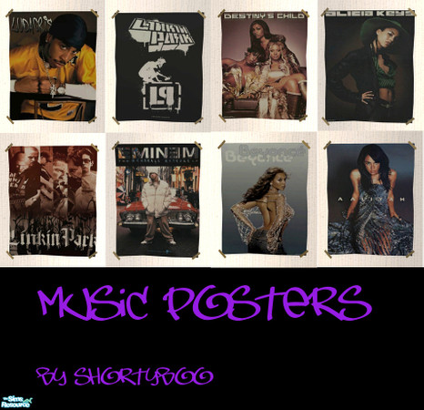 Sims 2 — Music Poster Collection by ShortyBoo — Eight different music posters. You can find them in the game under the