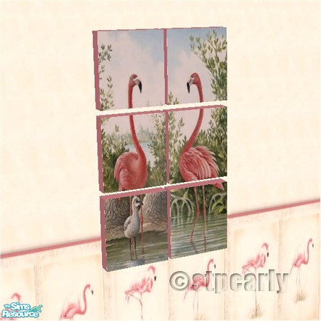 Sims 2 — Flamingo Bath Art by STP Carly — Flamingo's in the bathroom adding a touch of pink.