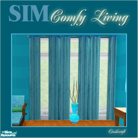 Sims 2 — SIM Comfy Living Blue Curtain by Cashcraft — Sims love their comfort and this comfy living space is filled with
