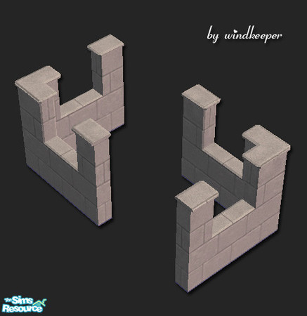Sims 2 — Castle wall top corner, cinderblock by Windkeeper — This recolor matches Maxis cunderblock stone wall. You need