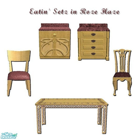 Sims 2 — Eatin' Setz in Roze Haze by iwubu — Hand poured counter tops, hand woven chair cushions and a hand painted table