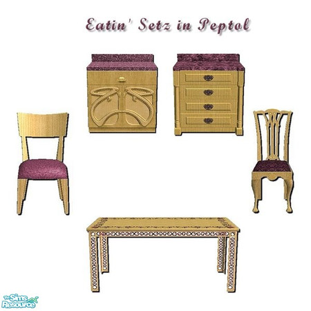 Sims 2 — Eatin' Setz in Peptol by iwubu — Hand poured counter tops, hand woven chair cushions and a hand painted table in