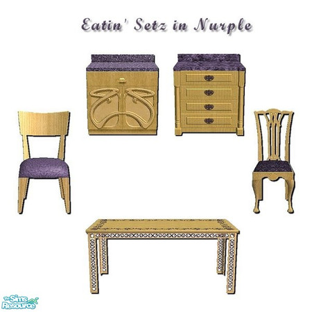 Sims 2 — Eatin' Setz in Nurple by iwubu — Hand poured counter tops, hand woven chair cushions and a hand painted table in