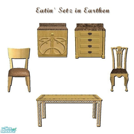 Sims 2 — Eatin' Setz in Earthen by iwubu — Hand poured counter tops, hand woven chair cushions and a hand painted table
