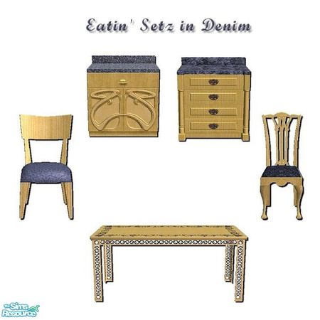 Sims 2 — Eatin' Setz in Denim by iwubu — Hand poured counter tops, hand woven chair cushions and a hand painted table in