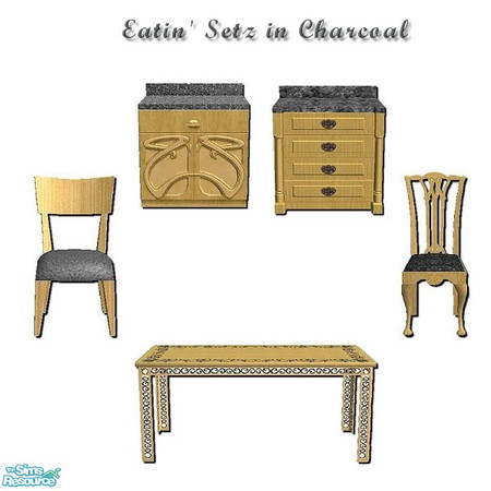 Sims 2 — Eatin' Setz in Charcoal by iwubu — Hand poured counter tops, hand woven chair cushions and a hand painted table