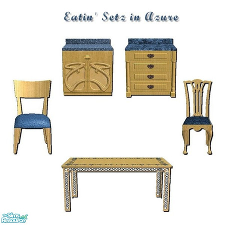 Sims 2 — Eatin' Setz in Azure by iwubu — Hand poured counter tops, hand woven chair cushions and a hand painted table in