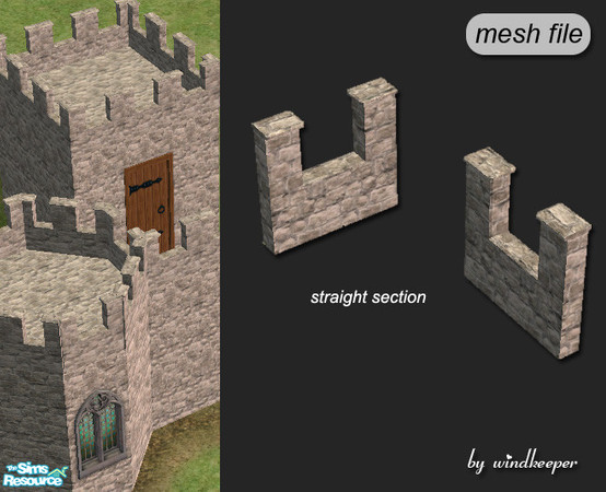 Sims 2 — Castle wall top by Windkeeper — Straight unit.