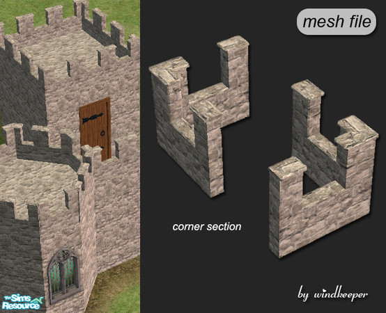 Sims 2 — Castle wall top corner by Windkeeper — Corner unit.