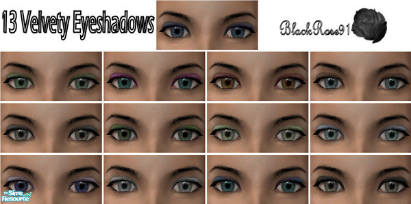 Sims 2 — Velvet Eyeshadows by BlackRose91 —  13 Velvety eyeshadows any sim would love. 