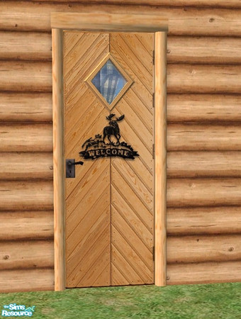 Sims 2 — Rustic Sign Door - Door MESH diagonal by Bitzybus — Door with a little window and switchable sign. Mesh file for