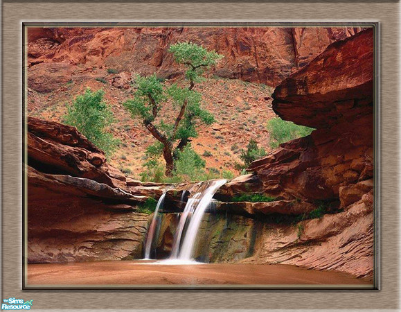 Sims 2 — Framed Waterfall Mural Set by bronwynna — By Bronwynna This is a beautiful waterfall mural. It is 3 wall tiles