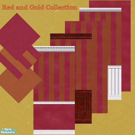 Sims 2 — Red and Gold Collection by jokerette — Carpets and wall in rich red and gold