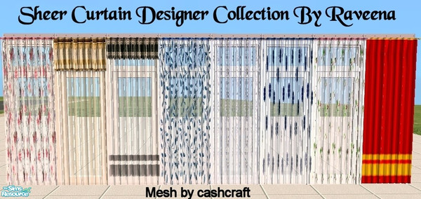 Sims 2 — Sheer Curtain Designer Collection by Raveena — Delicately printed sheer curtains with one red velvet opaque