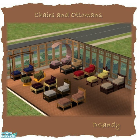 Sims 2 — Chair and Ottoman Set by Dgandy — Chair and Ottoman to match each of the Maxis beds. Fabric is pulled from the