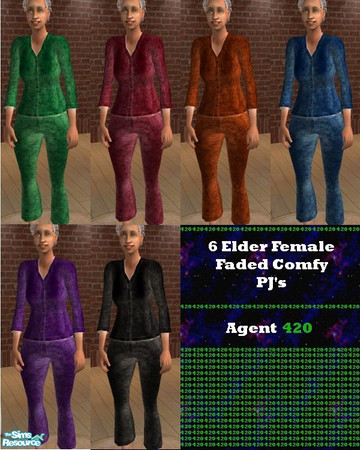Sims 2 — Slightly Faded Comfy PJ's by Agent420 — A great set of assorted colors for Elder Females. These PJ's are made