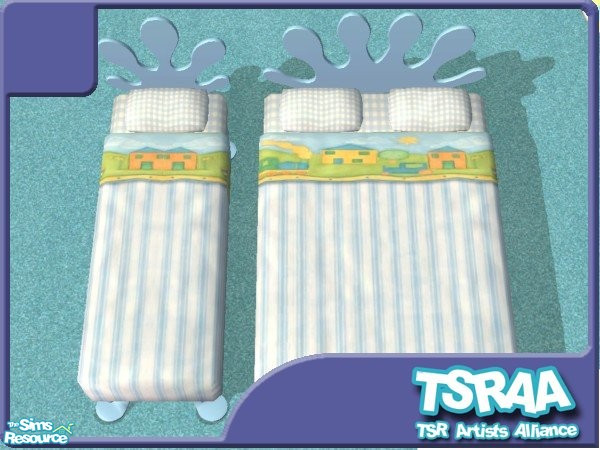 Sims 2 — 'Little Boy Blue' Bedding by jeni — Stripes and Bordered Bedding All my recolours are TSRAA, so feel free to
