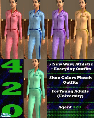 Sims 2 — Wavy Athletic Gear for College by Agent420 — A set of different colored Wavy Athletic Gear for Everyday/Workout.