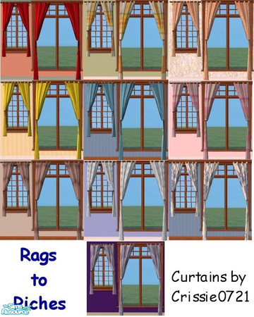 Sims 2 — Rags to Riches by Crissie0721 — Set of 10 curtains to add personality and charm to any room. These recolors work