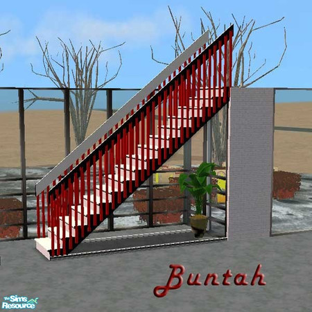 Sims 2 — Ultra Modern Red Stairs by buntah — These are the red stairs. If you want to have the invisible wall below them,