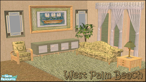 Sims 2 — West Palm Beach Livingroom Set by Lezibeth — This tropical livingroom in soft sage and cream hues will