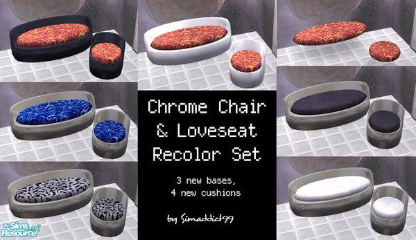 Sims 2 — Chrome LoveSeat & Chair Recolors by Simaddict99 — Recolor set for my Chrome Loveseat & Chair. Includes 3