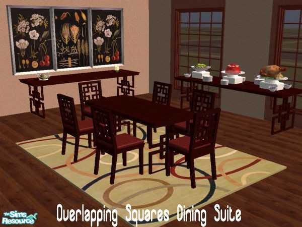Sims 2 — Overlapping Squares Dining Suite by laurel37 — Set inspired by West Elm. Curtains in photo by BitzyBus, walls by