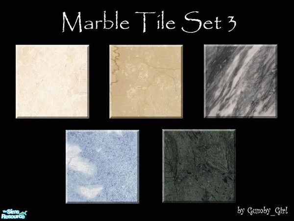Sims 2 — Marble Tile Set 3 by Gumby_Girl — A set of 5 marble floor tiles in various colours. Perfect for decorating your