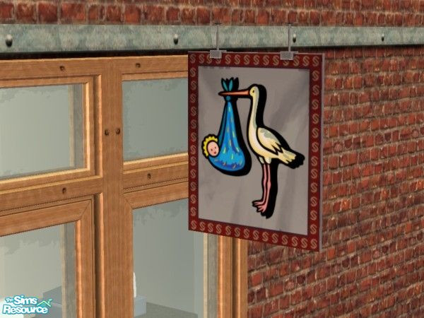 Sims 2 — Hanging Sign Set 3 - Stork by schweighsr — Tired of the same old shop signs? Well, there are plenty of new