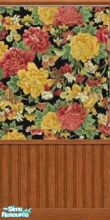 Sims 2 — Flower Daze with Brown Paneling by galilea — Add a touch of summer to any room with this vibrant wallpaper.