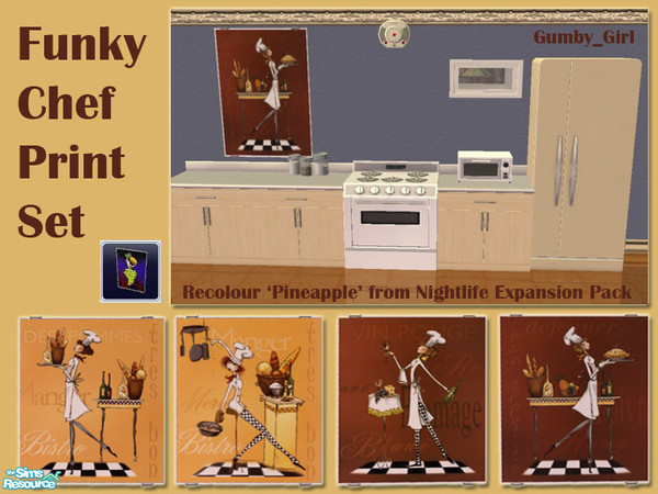 Sims 2 — Funky Chefs Print Set by Gumby_Girl — Set of 4 prints of women in the kitchen. Great for a funky little cafe /