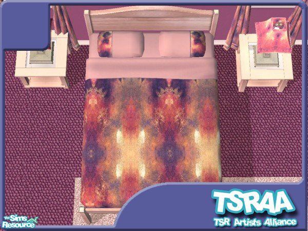 Sims 2 — Purple Splodges Bedding by jeni — Part of set consists of Matching Bedding, Curtains and Lamp with Painted Wood