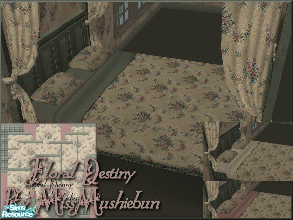 Sims 2 — Floral Destiny Bedding by missmushiebun — These Beautiful Floral Bed Covers Match my Floral Destiny Wall and