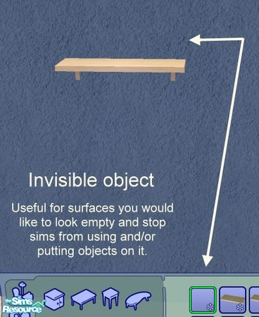 Sims 2 — Working Wall Shelves - Invisible object by Bitzybus — Occupied surface. It's not easy to take a pic of an
