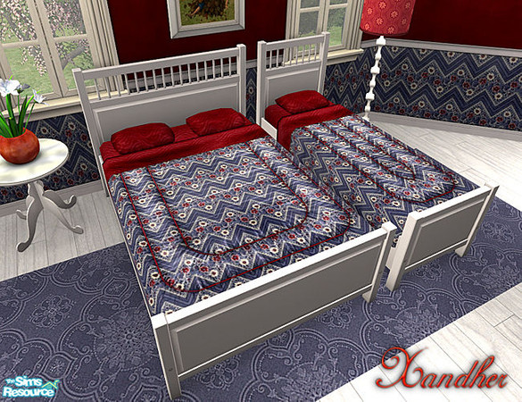 Sims 2 — Floral Charm Bedding - Blue Chevron Floral by Xandher — A pretty, floral bedding for your romantic sims.