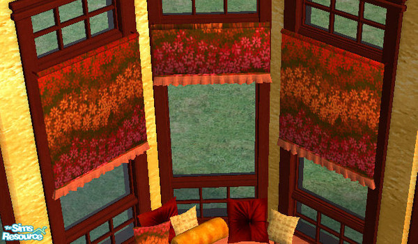 Sims 2 — WRed - Sun Room - Blinds by Simaddict99 — warm ornage and red ruffled blind, requires my ruffled blind mesh, see