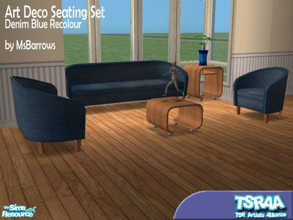 Sims 2 — MsB - Art Deco Seating - Denim Blue Reco by MsBarrows — Based on a Tub Armchair from the 1930's, this seating